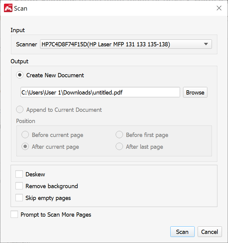 Scan dialog in Master PDF Editor on Windows