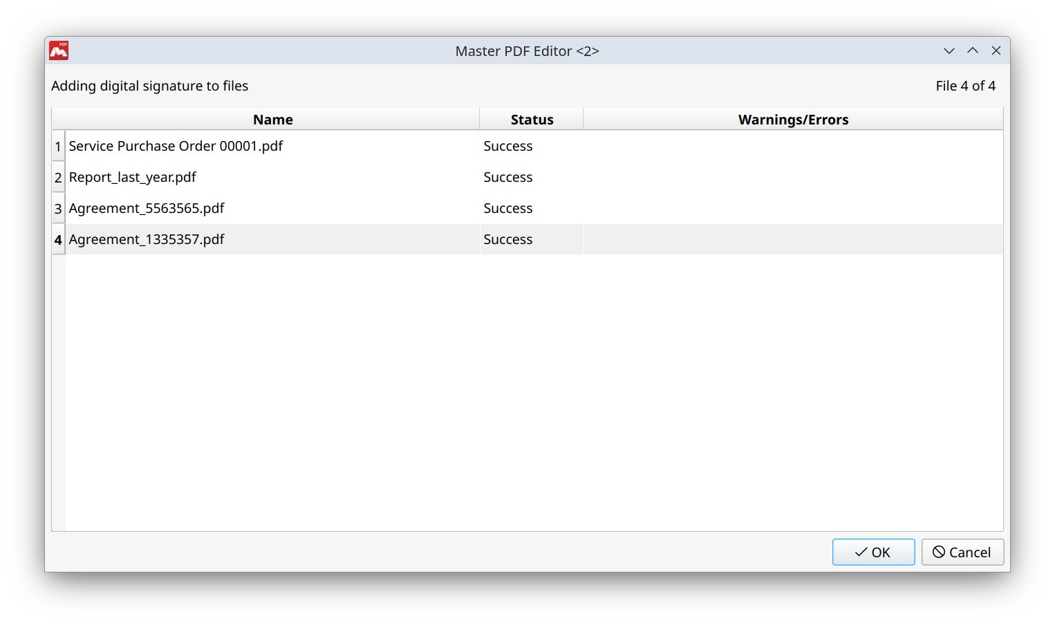 Signing status window
