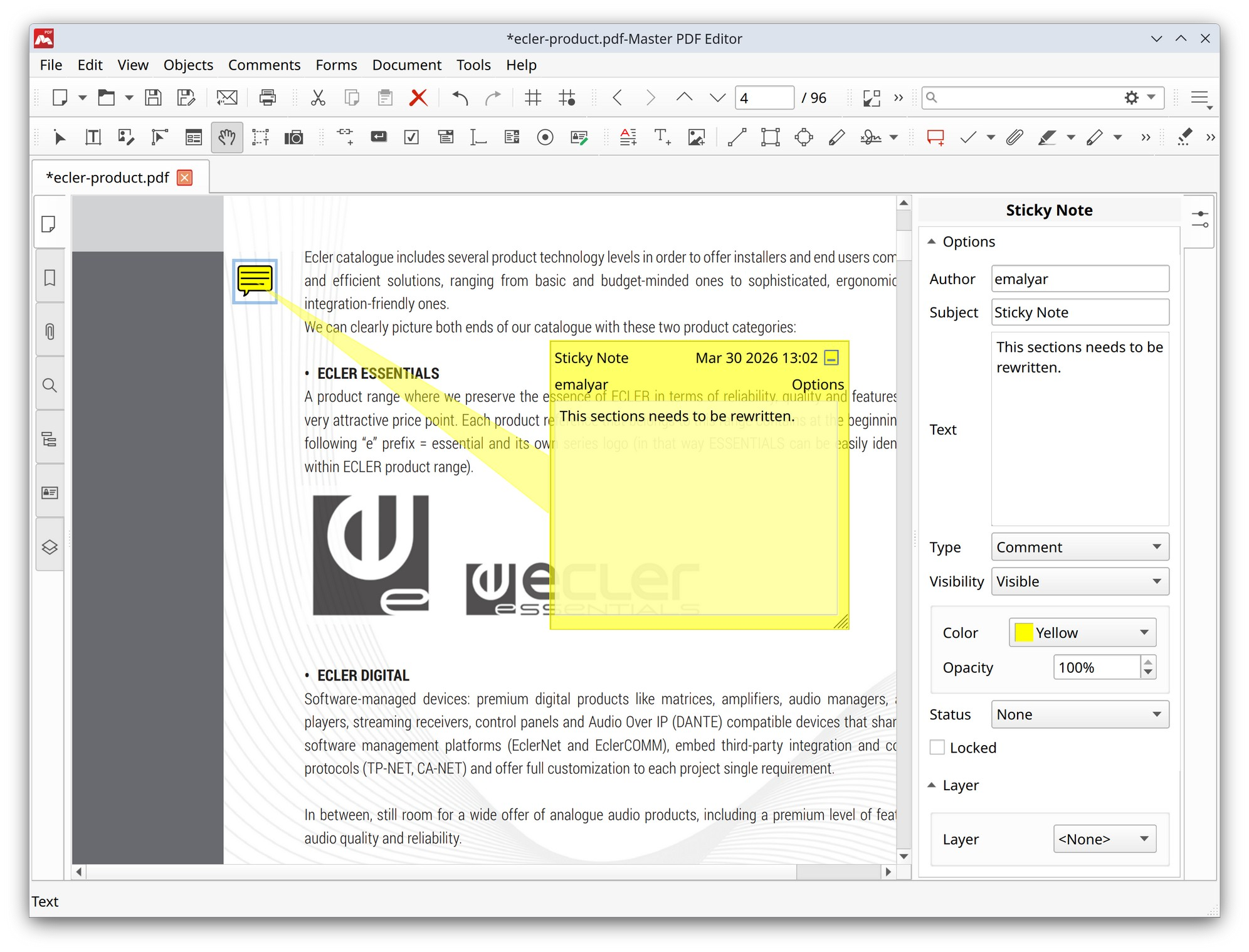 Adding a sticky note in Master PDF Editor