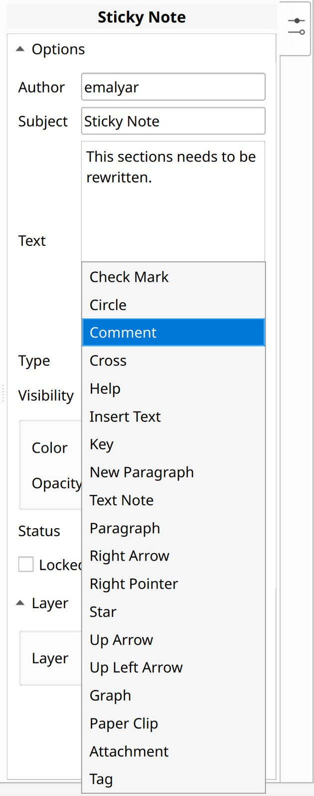 Choose type of a sticky note in Master PDF Editor