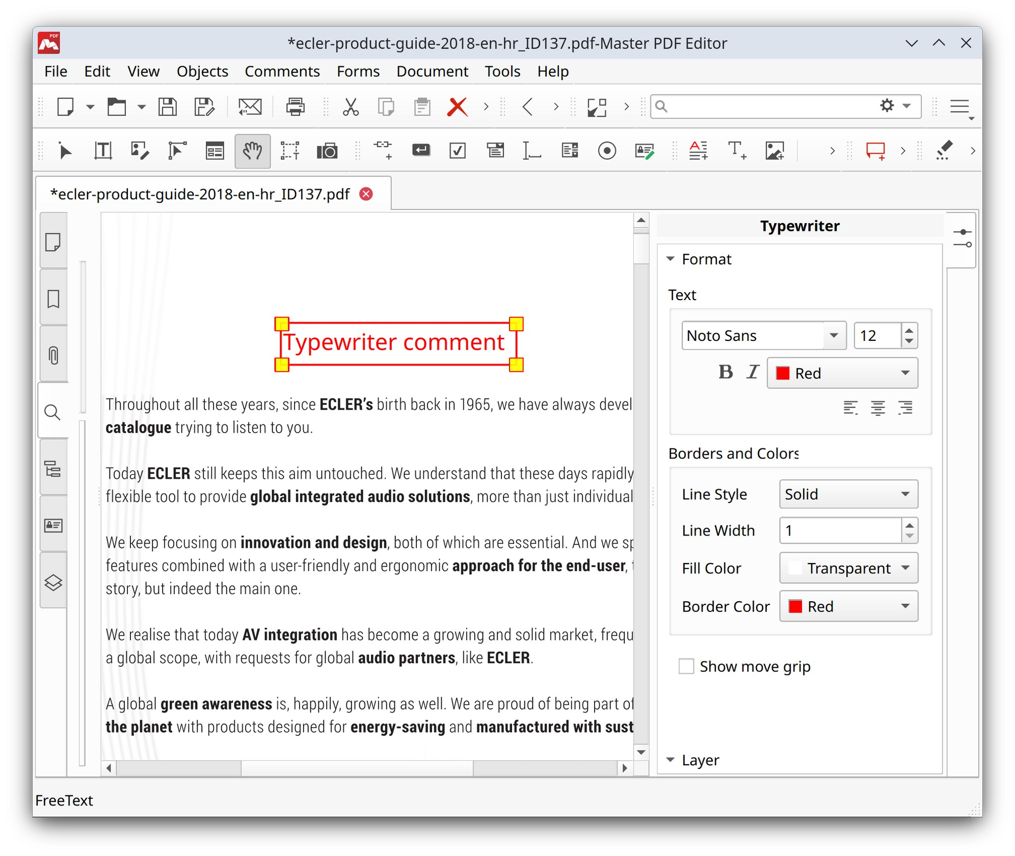 Change parameters of typewriter in Master PDF Editor