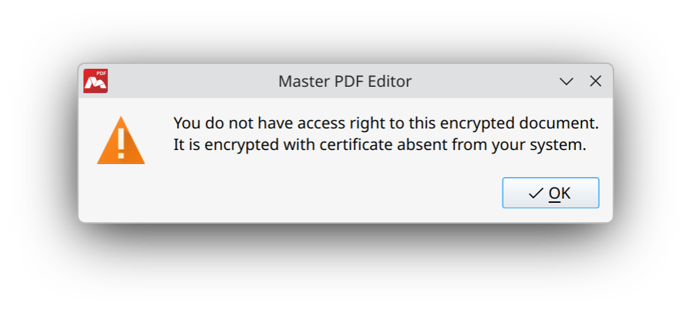 Error message when trying to open an encrypted document